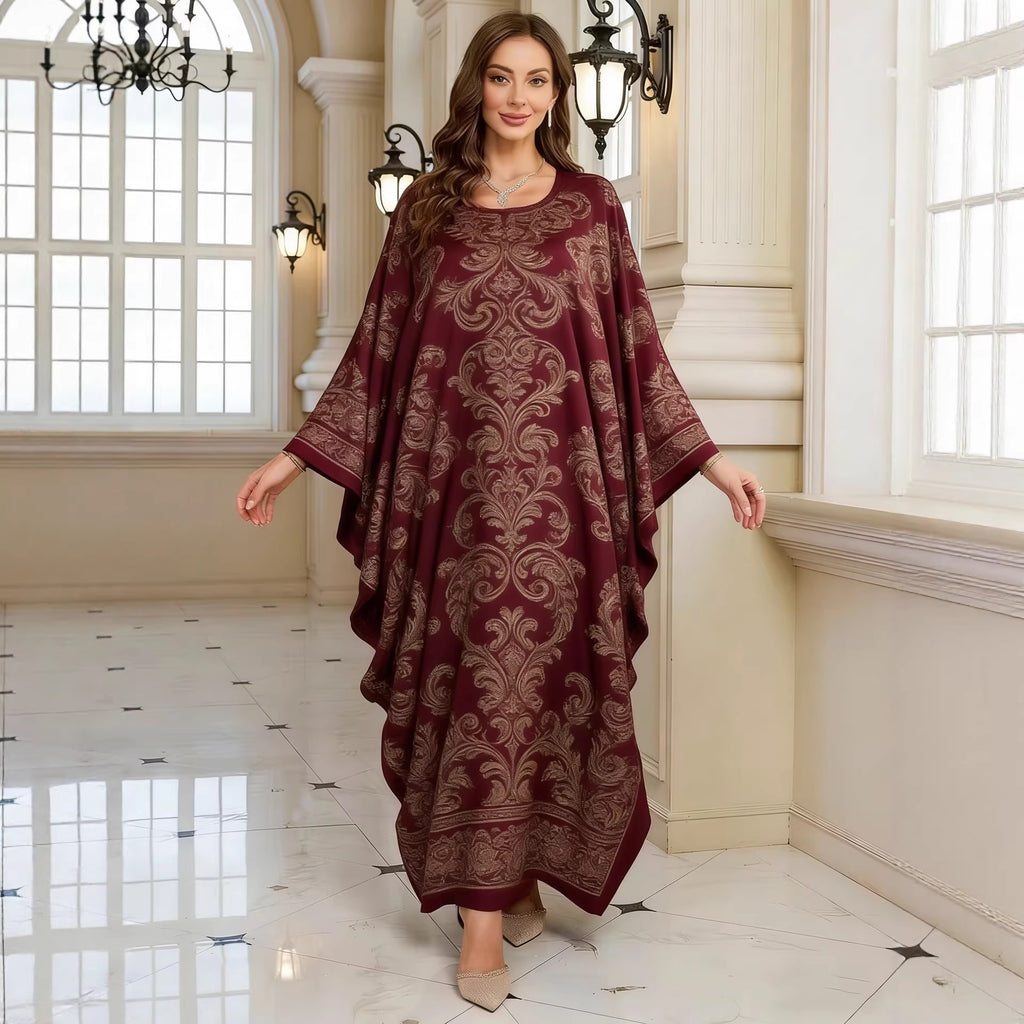 Geometric Print Batwing Sleeve Long Dress