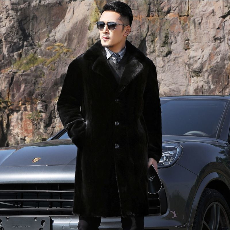 Men Faux Fur Coat Long Winter Business Casual