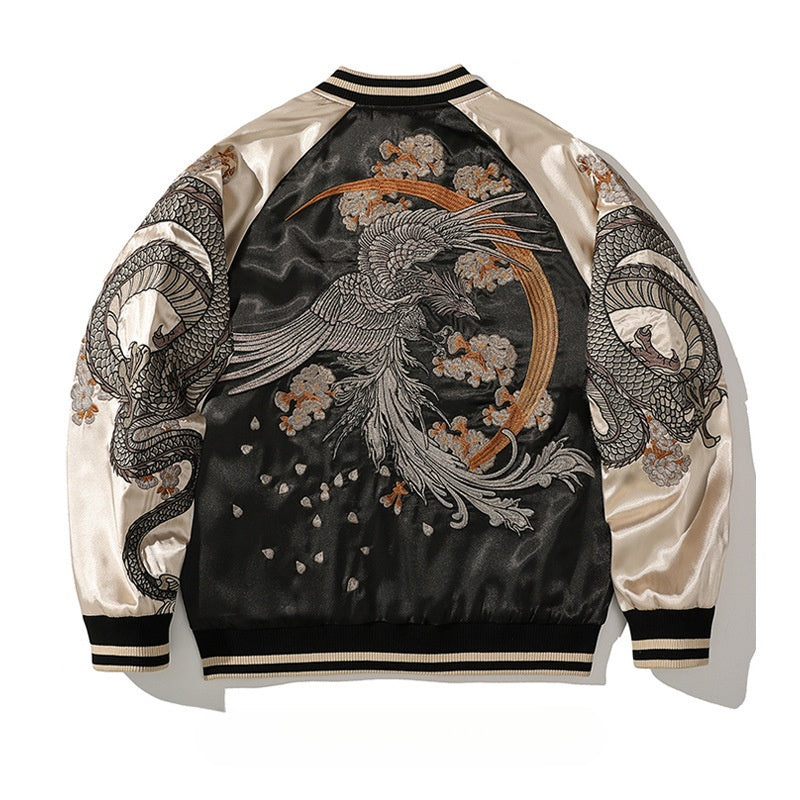 Spring and Autumn Chinese Style Heavy Industry Yokosuka Jacket Coat for Men and Women with Embroidered Nine-Tailed Fox Chinese Style Baseball Jacket Retro Personality