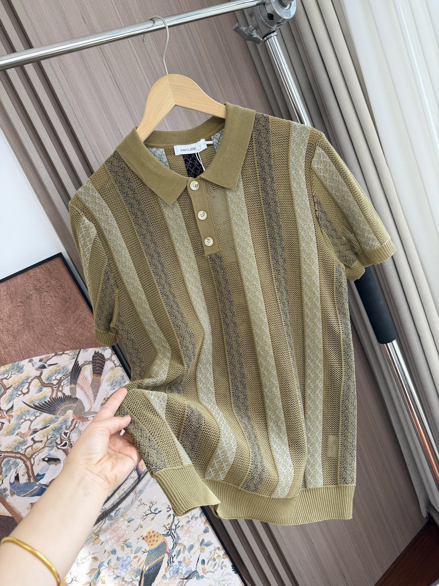 Men Striped Jacquard Knit Short Sleeve Polo Shirt