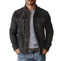 Men Casual Faux Suede Stand Collar Jacket