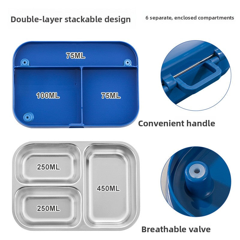 304 Stainless Steel Insulated Lunch Box 3 Compartment Sealed Bento Box for Adults and Kids