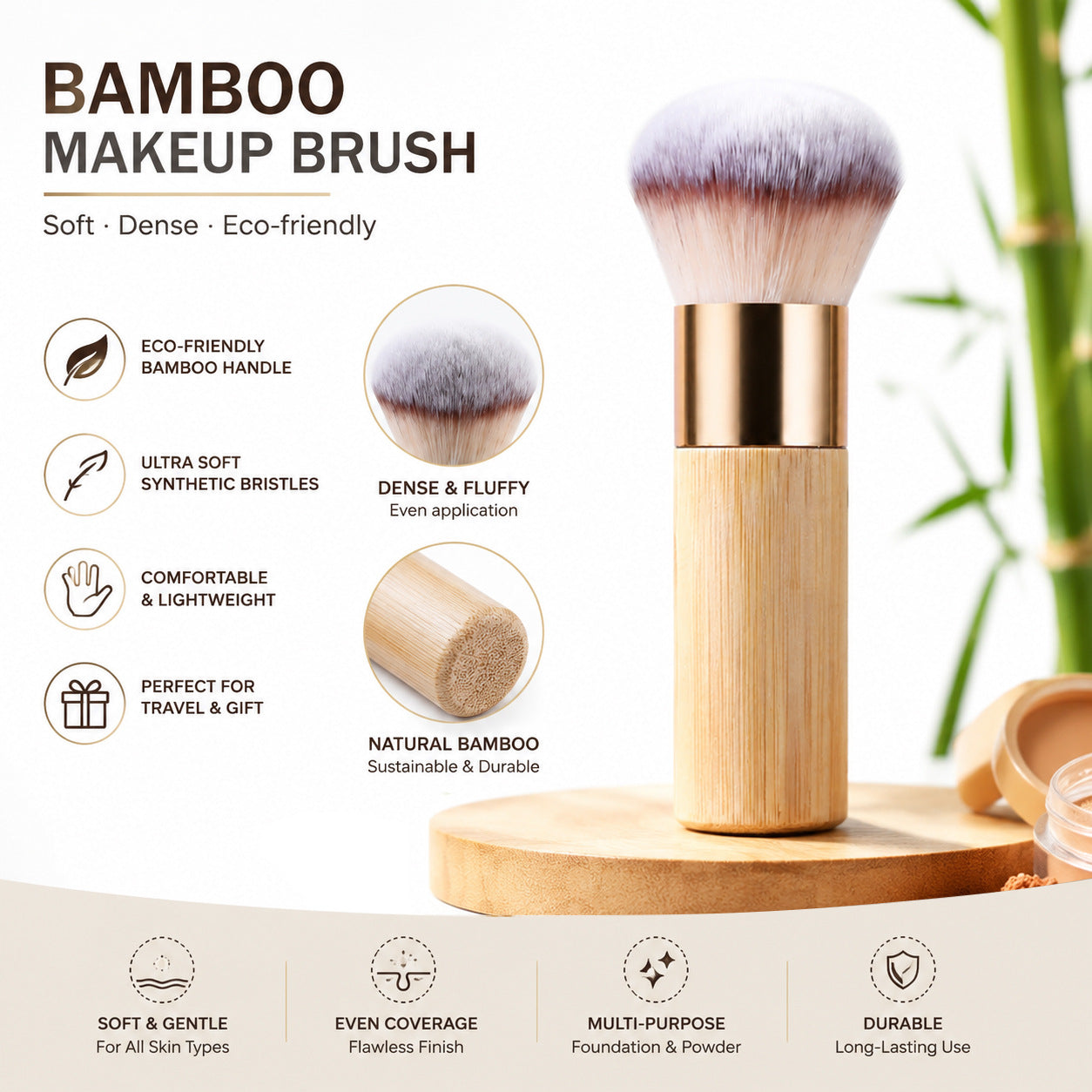 Bamboo Handle Makeup Brush for Foundation and Concealer