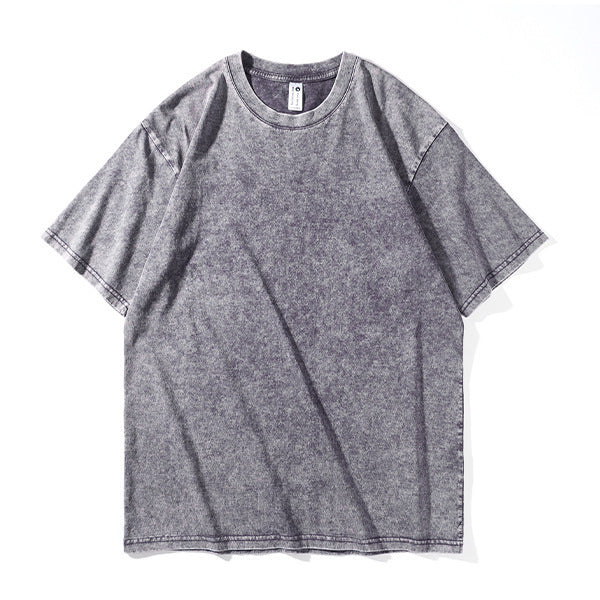 Vintage washed distressed T-shirt, half-sleeved pure cotton short-sleeved round-neck T-shirt for men