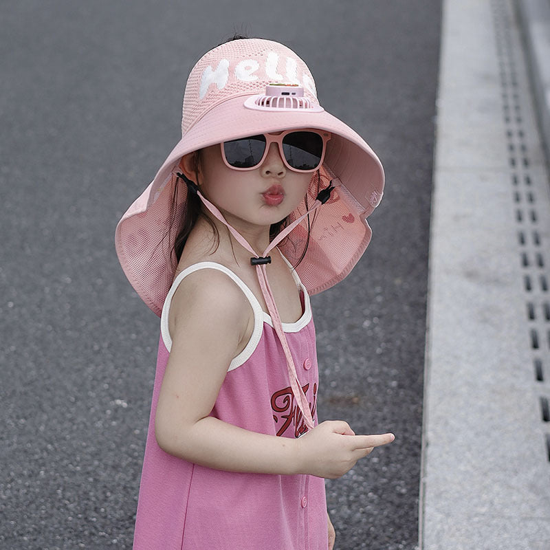 Kids USB Fan Sun Hat with Wide Brim