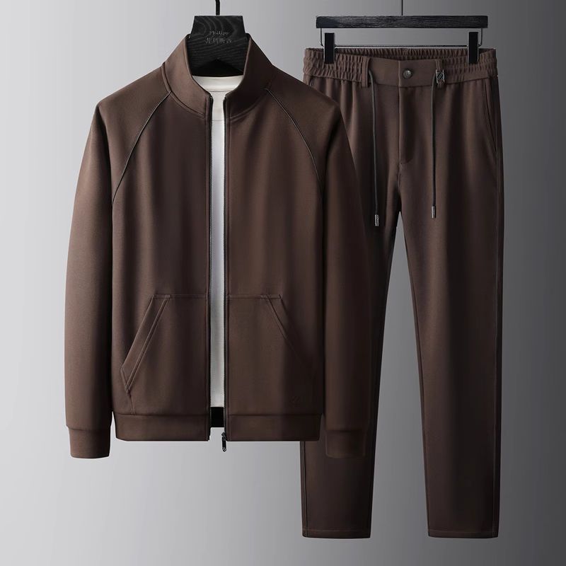 High-End Autumn and Winter Suit for Men, Thick Velvet Stand-Up Collar Long-Sleeved Jacket, Slim Trousers, Casual Sports Two-Piece Set