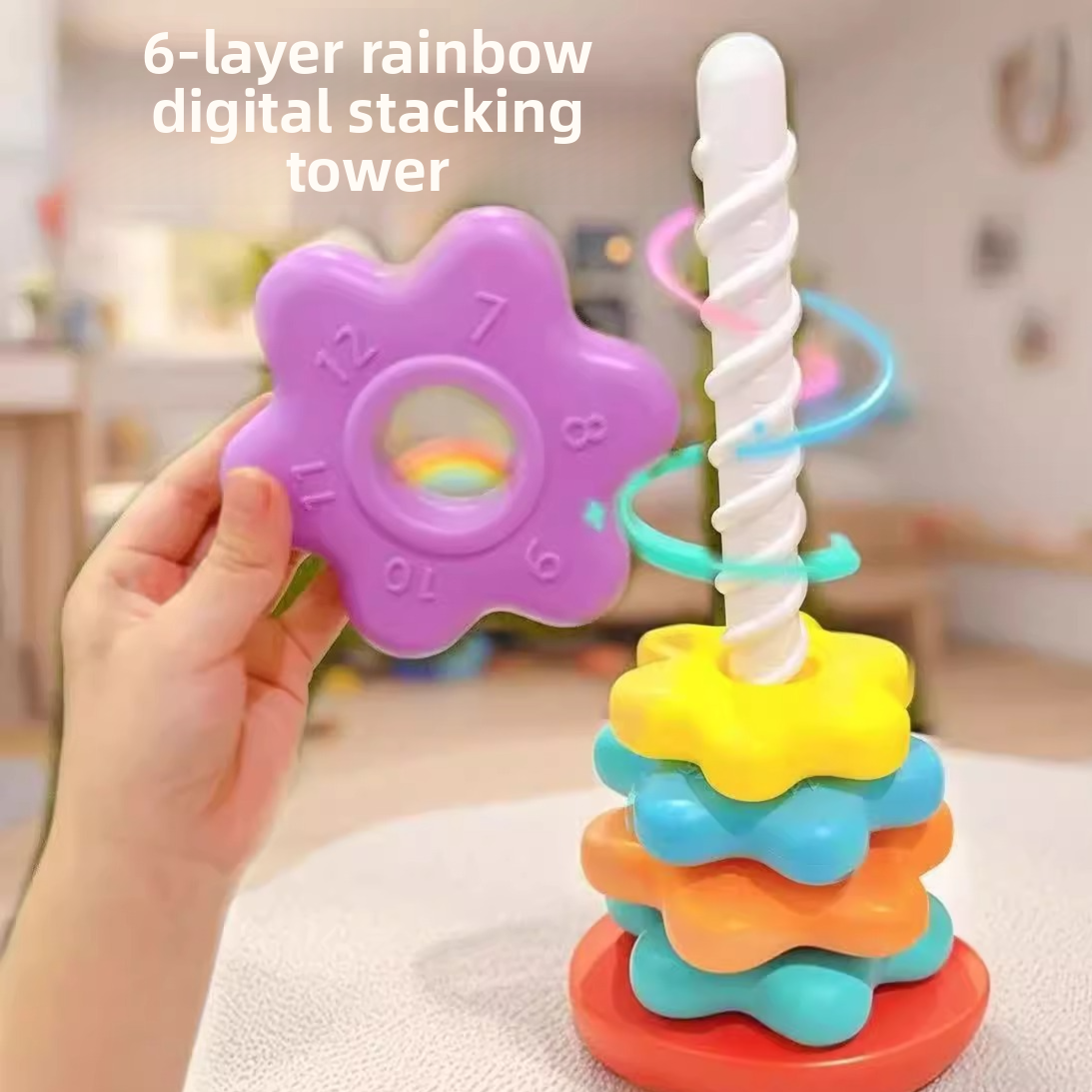 Rainbow Rotating Stacking Tower Toy for Infants