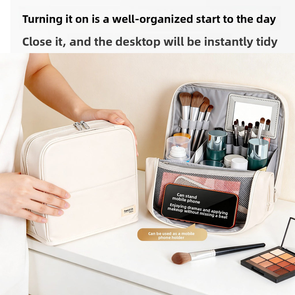 Vertical Makeup Bag with Mirror and Compartments