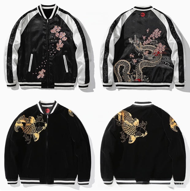 Spring and Autumn Chinese Style Heavy Industry Yokosuka Jacket Coat for Men and Women with Embroidered Nine-Tailed Fox Chinese Style Baseball Jacket Retro Personality