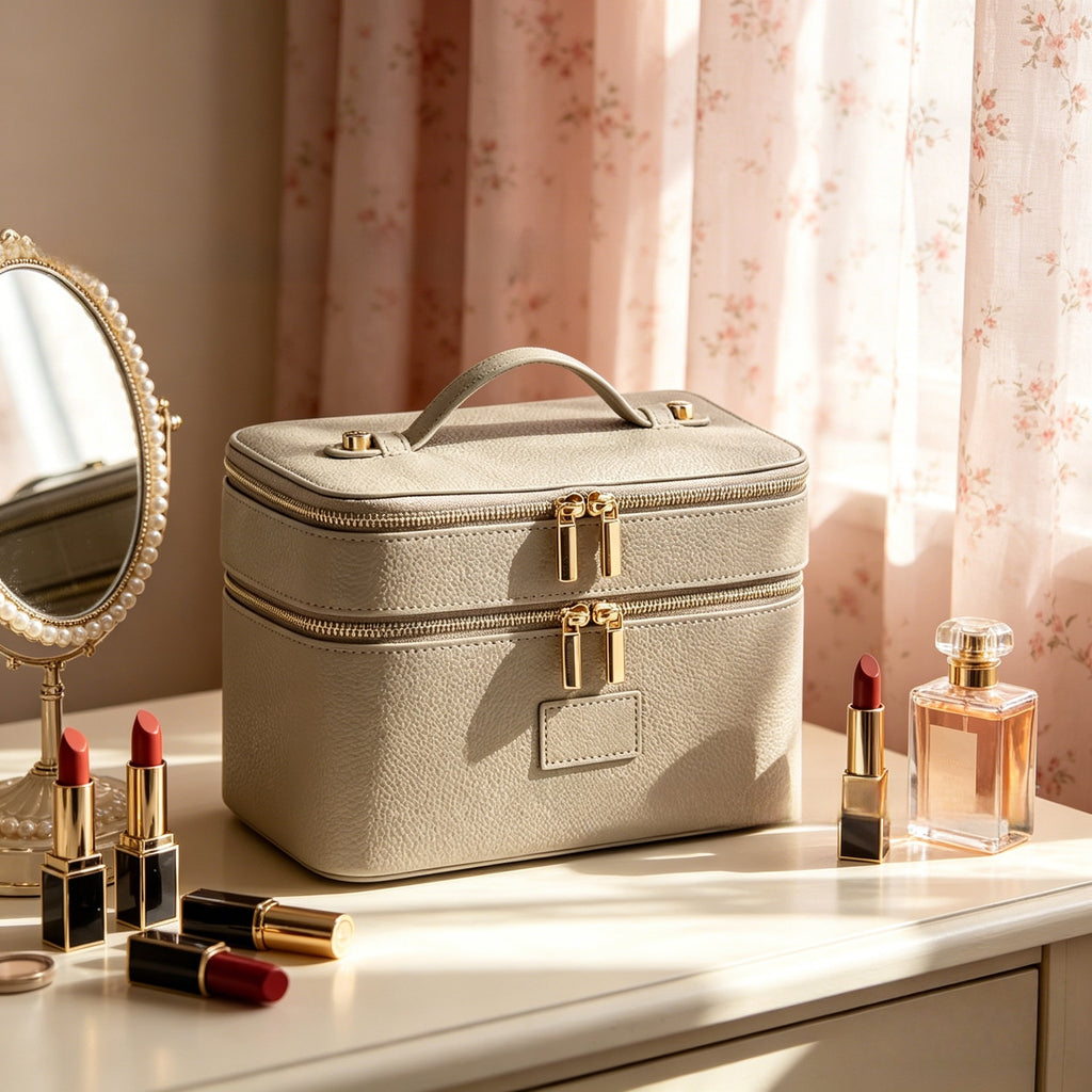 Double Layer PU Leather Makeup Bag