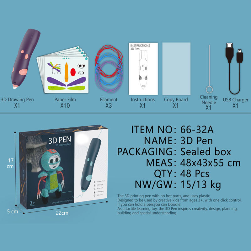 Wireless Low Temperature 3D Printing Pen for Kids