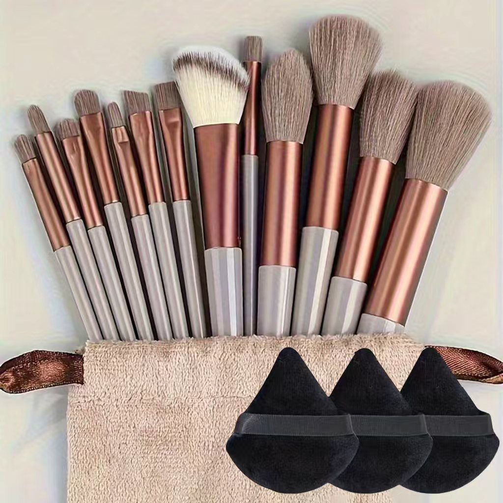 13-Piece Makeup Brush Set with Powder Puff and Sponge