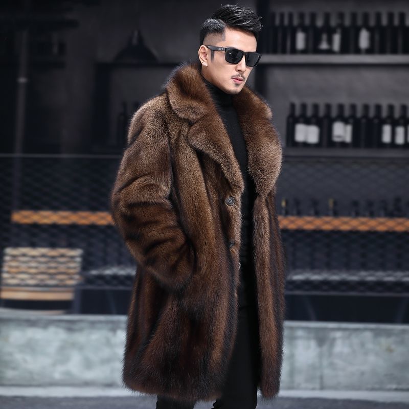 Men Faux Fur Coat Long Winter Business Casual