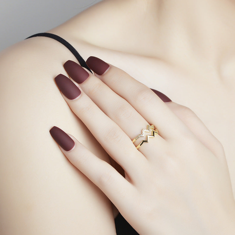 Girls Double Layer Simple Micro-inlaid Opening Ring