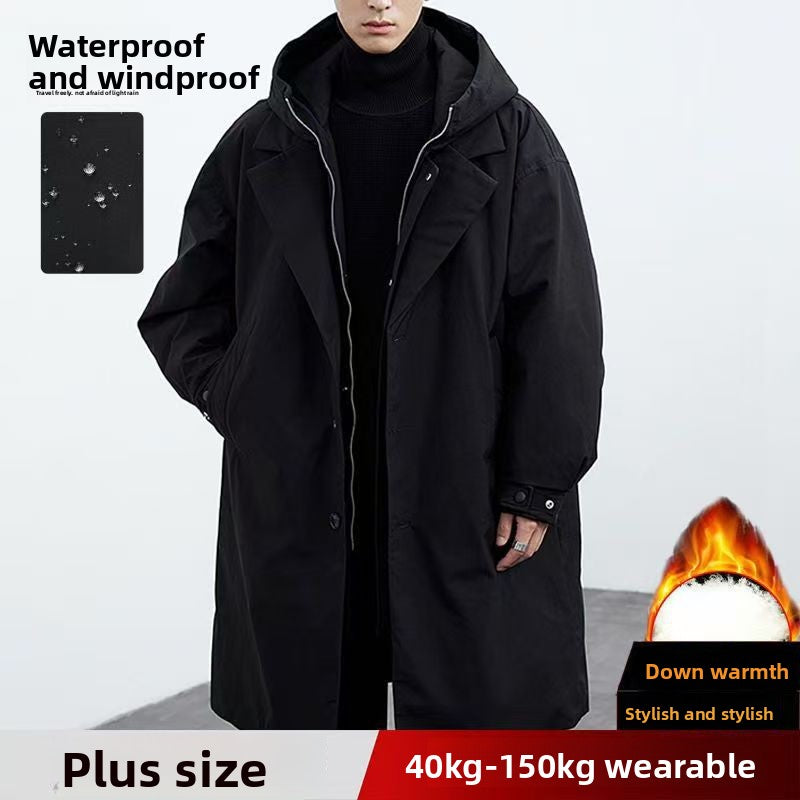 Mid-Length Hooded Trench Parka for Men