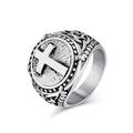 European American Retro Titanium Steel Cross Shape Ring for Men