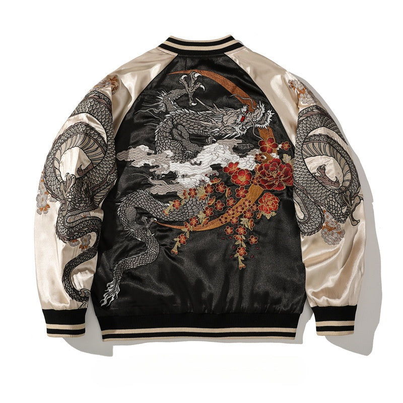 Spring and Autumn Chinese Style Heavy Industry Yokosuka Jacket Coat for Men and Women with Embroidered Nine-Tailed Fox Chinese Style Baseball Jacket Retro Personality