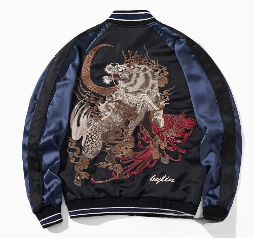 Spring and Autumn Chinese Style Heavy Industry Yokosuka Jacket Coat for Men and Women with Embroidered Nine-Tailed Fox Chinese Style Baseball Jacket Retro Personality