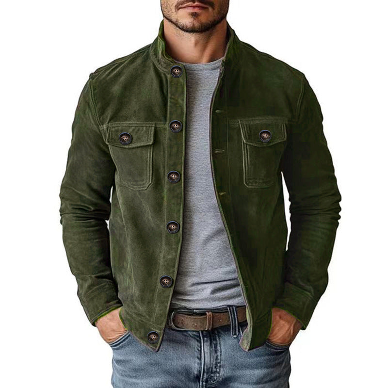 Men Casual Faux Suede Stand Collar Jacket