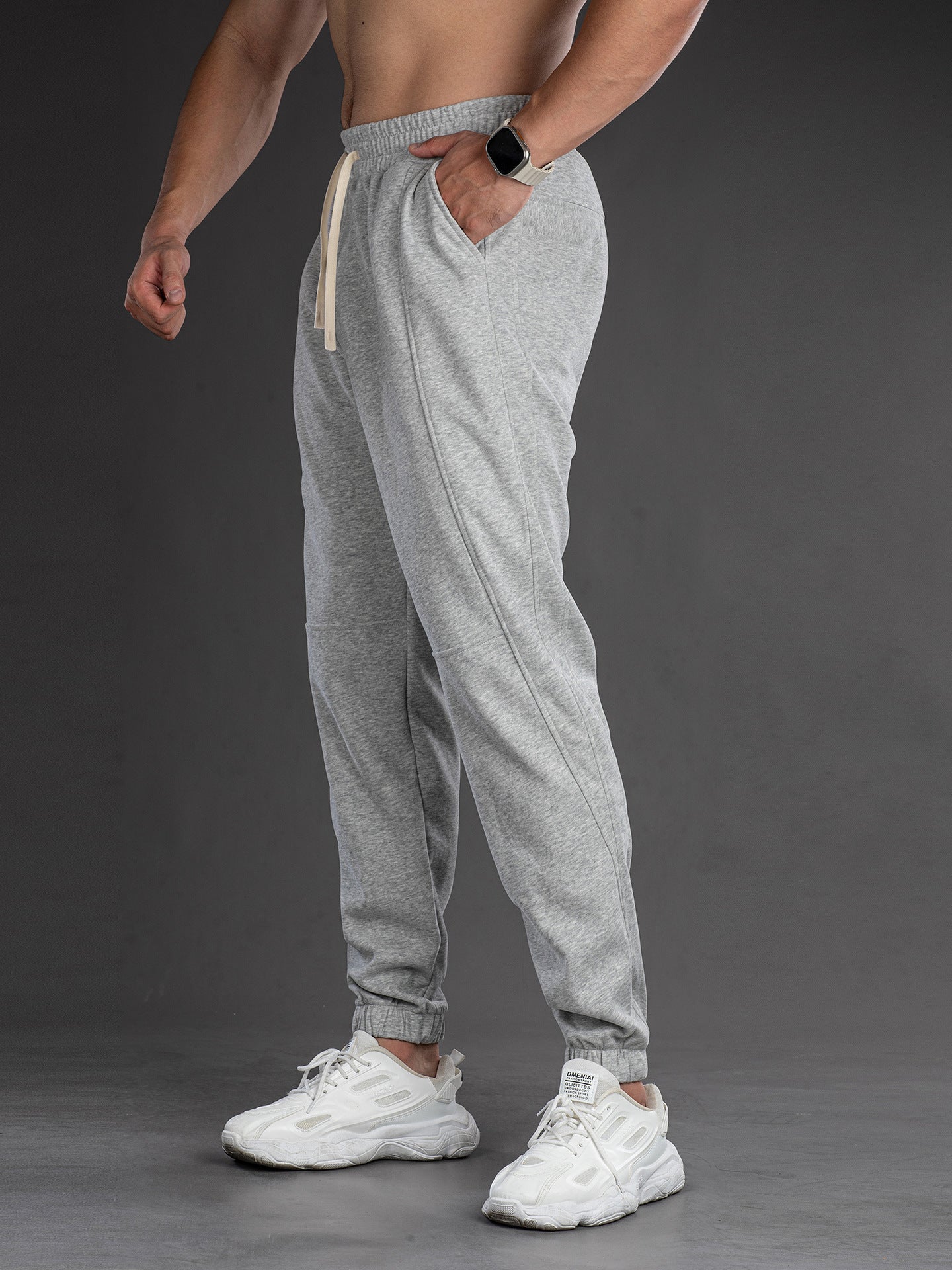 Men Solid Color Loose Fit Drawstring Sweatpants for Sports and Casual