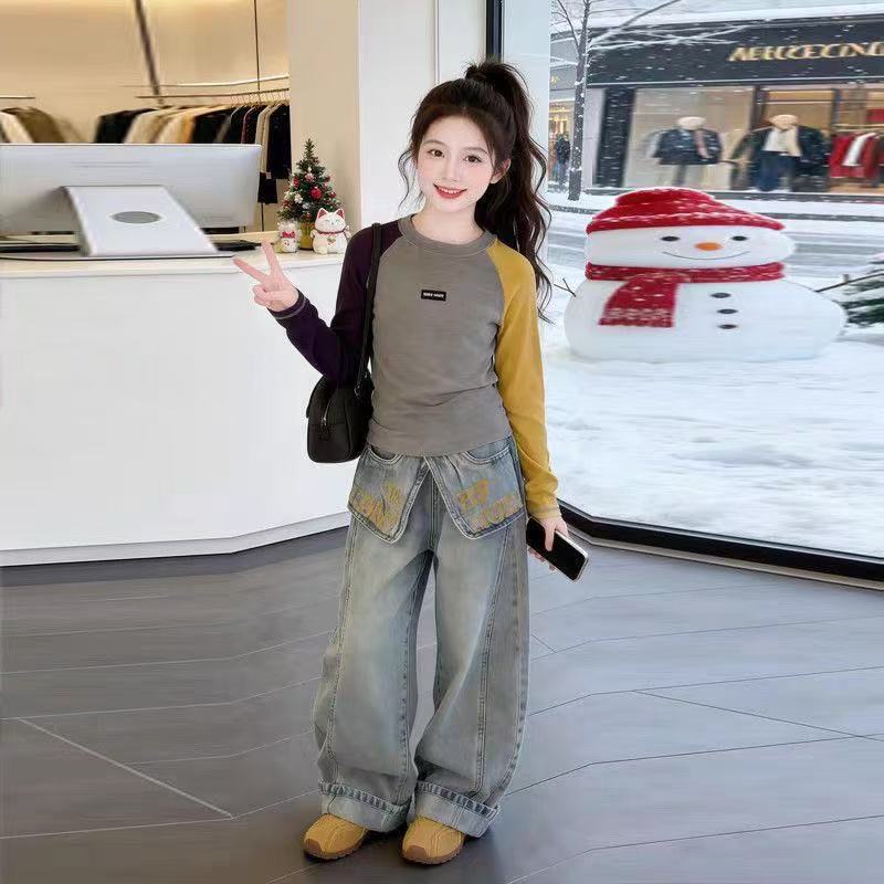 Girls Long Sleeve T-Shirt and Jeans Set