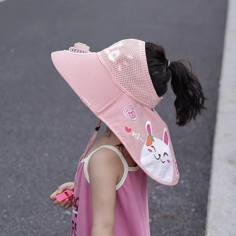 Kids USB Fan Sun Hat with Wide Brim