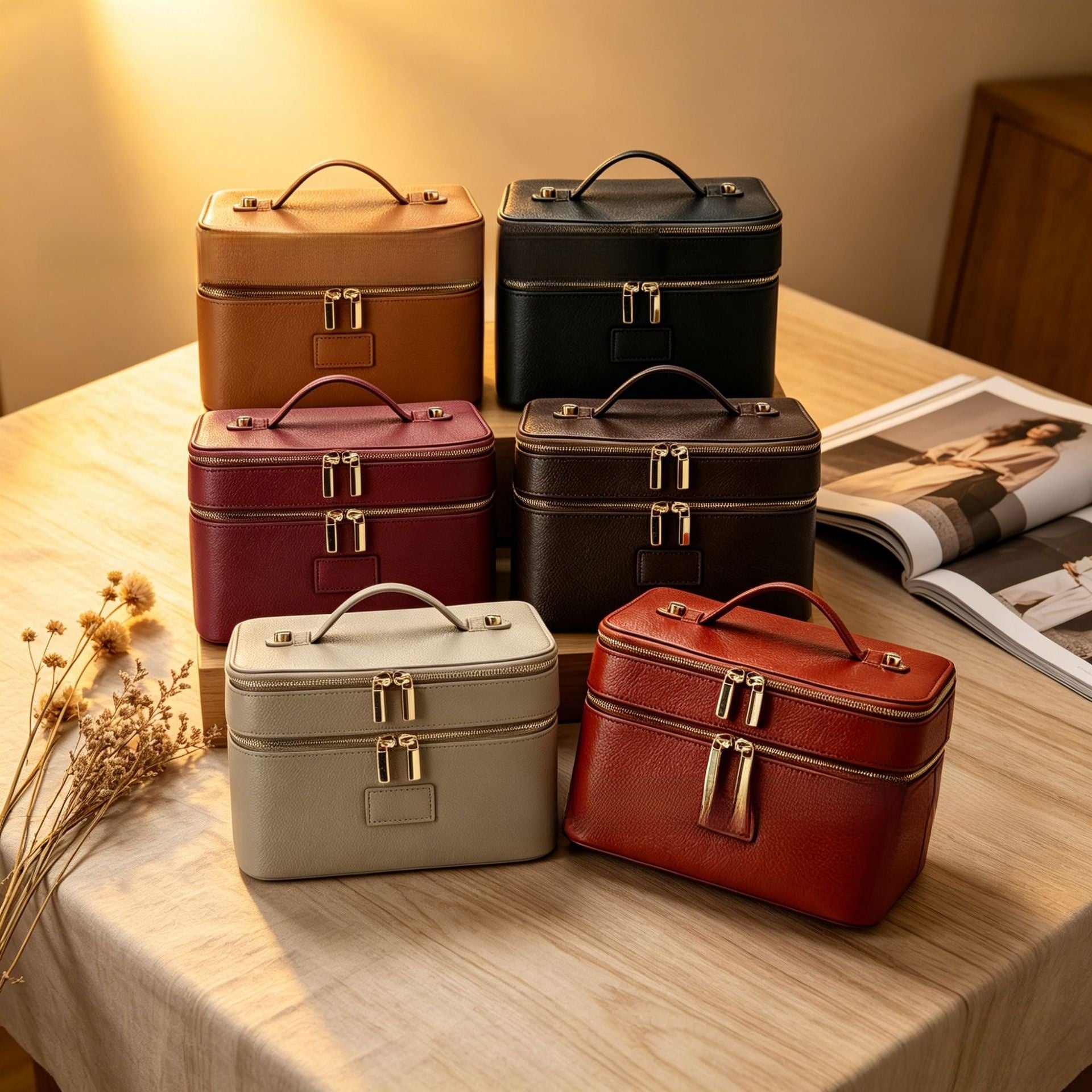 Double Layer PU Leather Makeup Bag