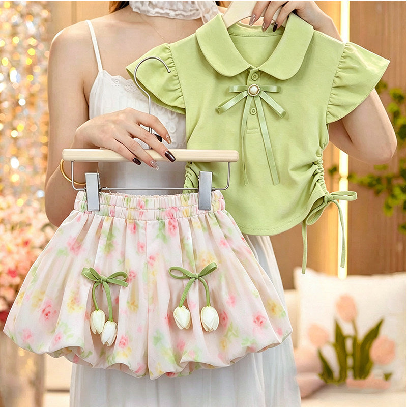 Girls Summer Polo Shirt and Pants Set