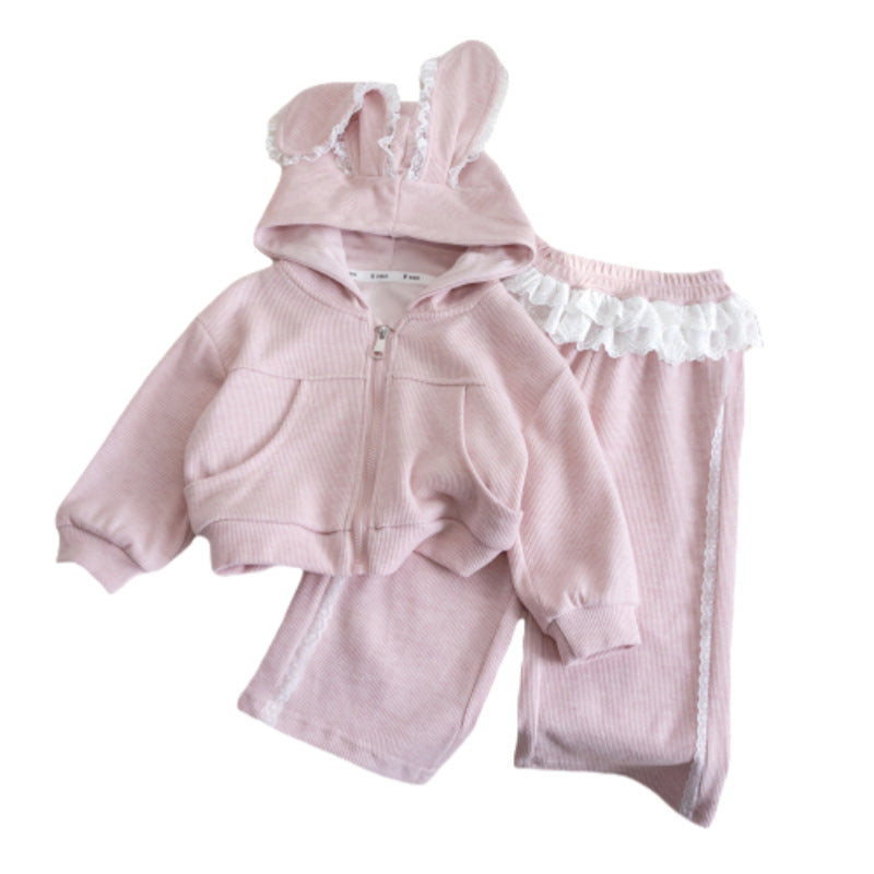 Kids Rabbit Ear Hooded Tracksuit Set