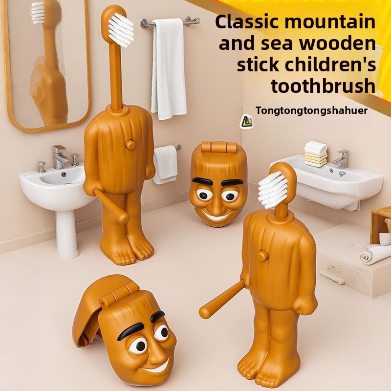 Retractable Kids Toothbrush with Wooden Figure