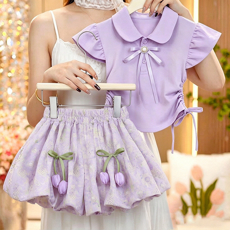 Girls Summer Polo Shirt and Pants Set