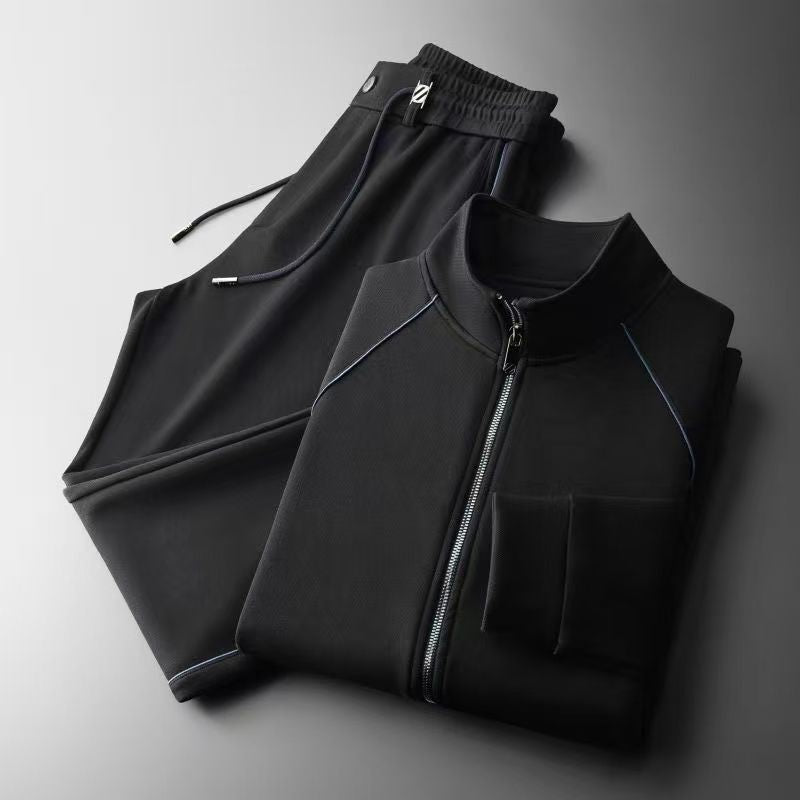 High-End Autumn and Winter Suit for Men, Thick Velvet Stand-Up Collar Long-Sleeved Jacket, Slim Trousers, Casual Sports Two-Piece Set