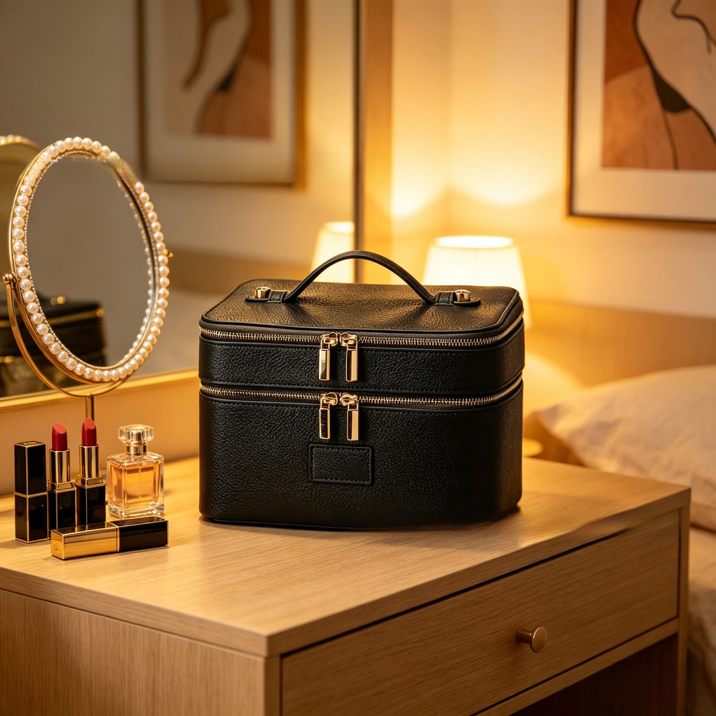 Double Layer PU Leather Makeup Bag