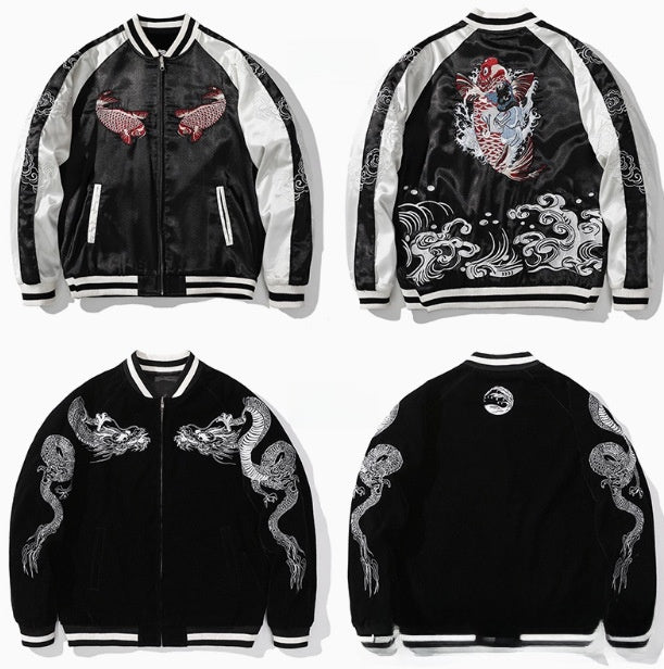 Spring and Autumn Chinese Style Heavy Industry Yokosuka Jacket Coat for Men and Women with Embroidered Nine-Tailed Fox Chinese Style Baseball Jacket Retro Personality