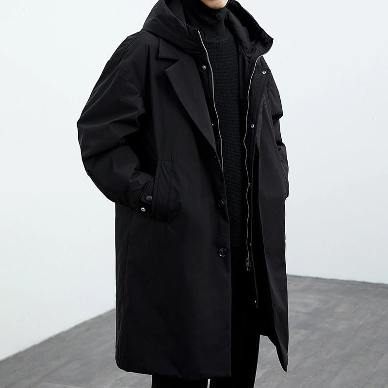 Mid-Length Hooded Trench Parka for Men