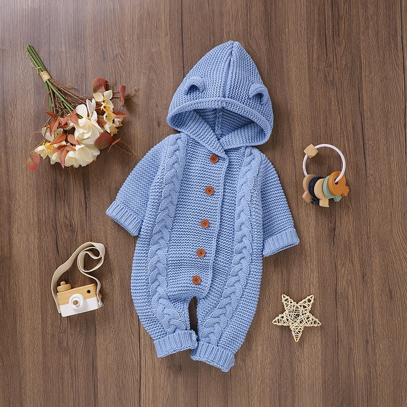 Childrens Knitted Hooded Romper