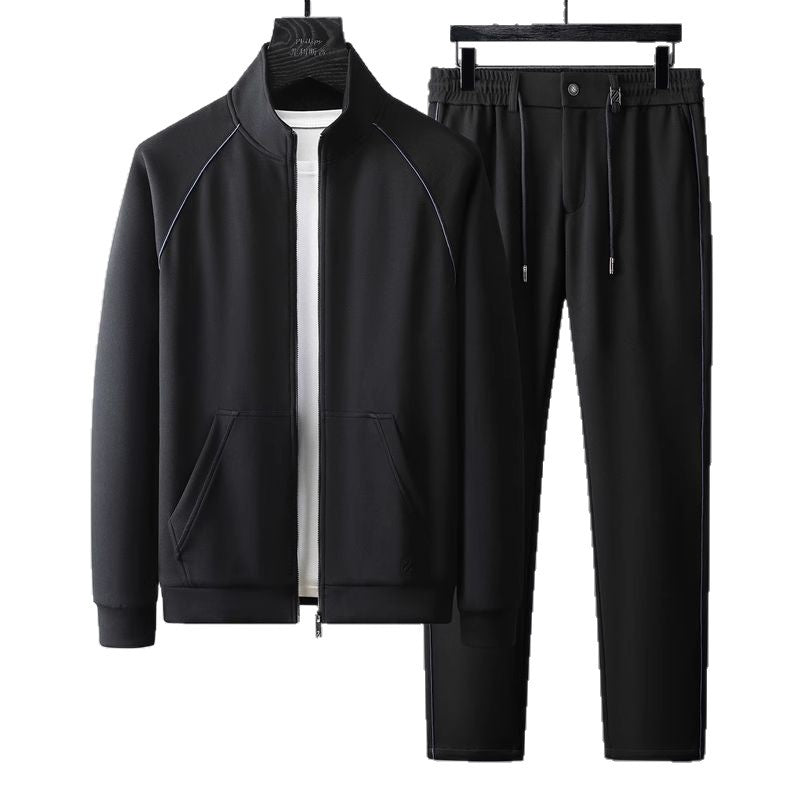 High-End Autumn and Winter Suit for Men, Thick Velvet Stand-Up Collar Long-Sleeved Jacket, Slim Trousers, Casual Sports Two-Piece Set