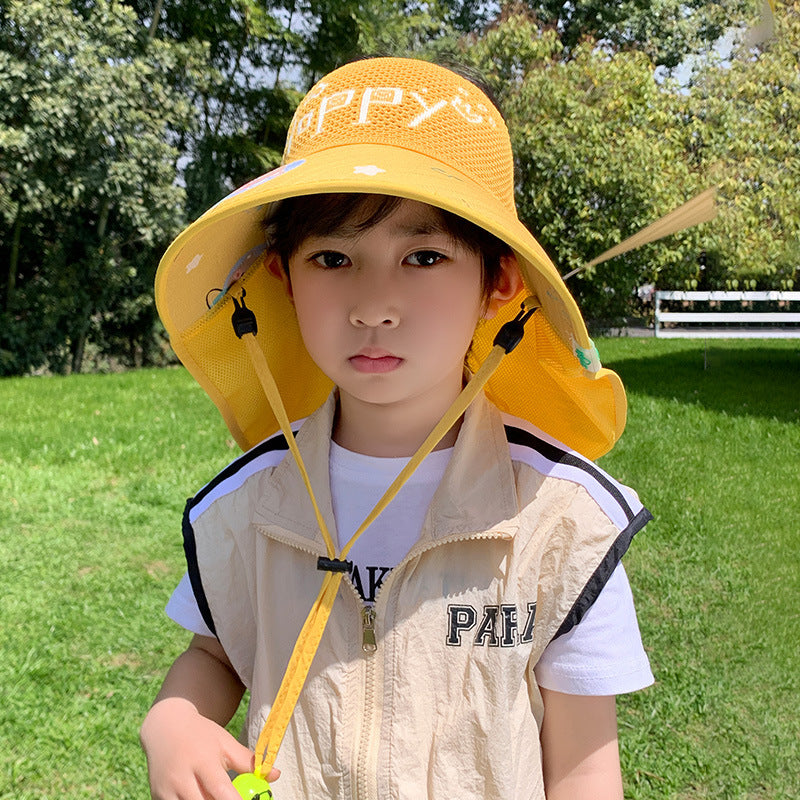 Kids USB Fan Sun Hat with Wide Brim