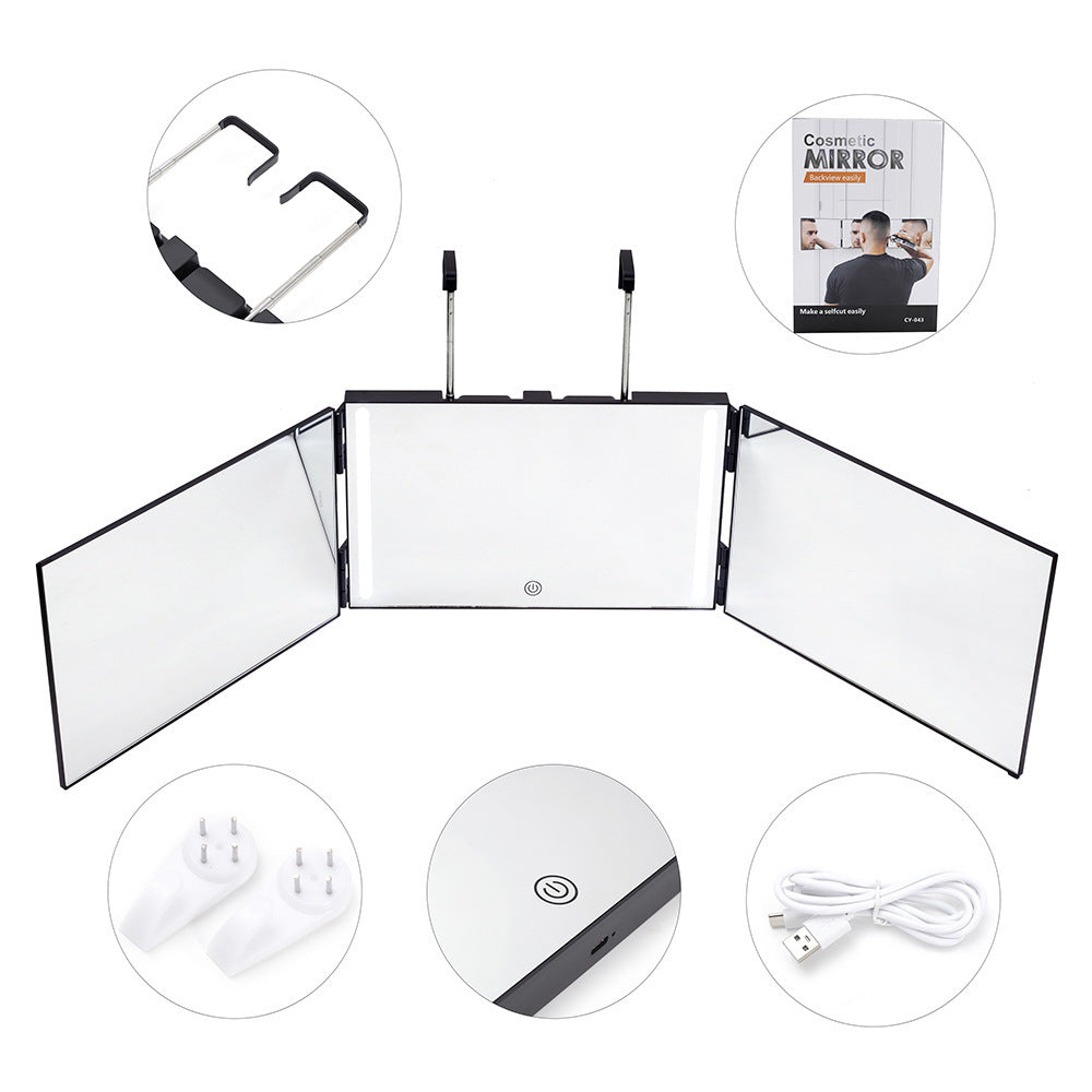 Adjustable Three-Way LED Makeup Mirror with Hanging Hook