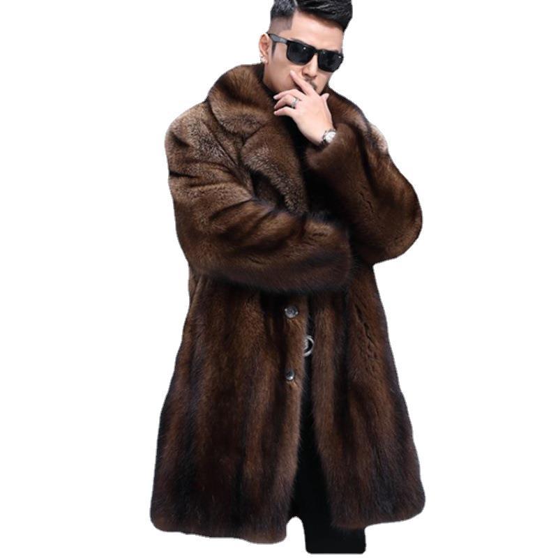 Men Faux Fur Coat Long Winter Business Casual