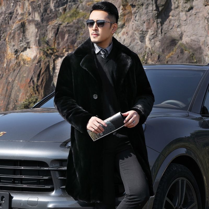 Men Faux Fur Coat Long Winter Business Casual