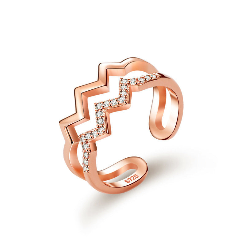 Girls Double Layer Simple Micro-inlaid Opening Ring