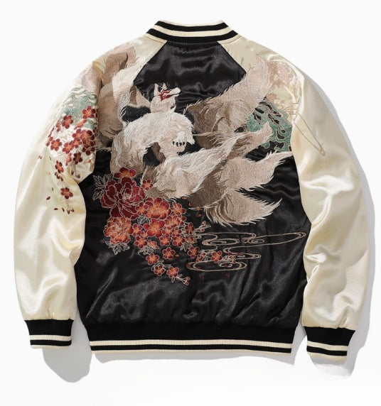 Spring and Autumn Chinese Style Heavy Industry Yokosuka Jacket Coat for Men and Women with Embroidered Nine-Tailed Fox Chinese Style Baseball Jacket Retro Personality