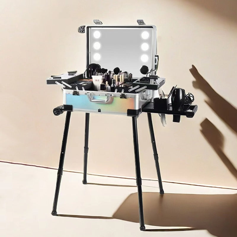 Professional Makeup Artist Case with Lighted Mirror and Wheels