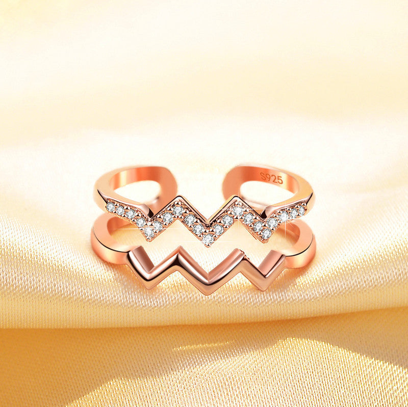 Girls Double Layer Simple Micro-inlaid Opening Ring