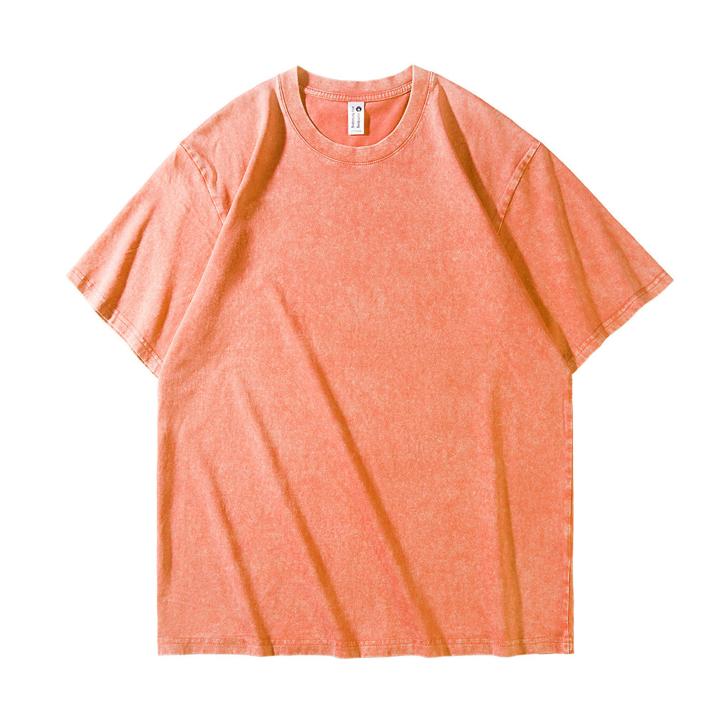 Vintage washed distressed T-shirt, half-sleeved pure cotton short-sleeved round-neck T-shirt for men