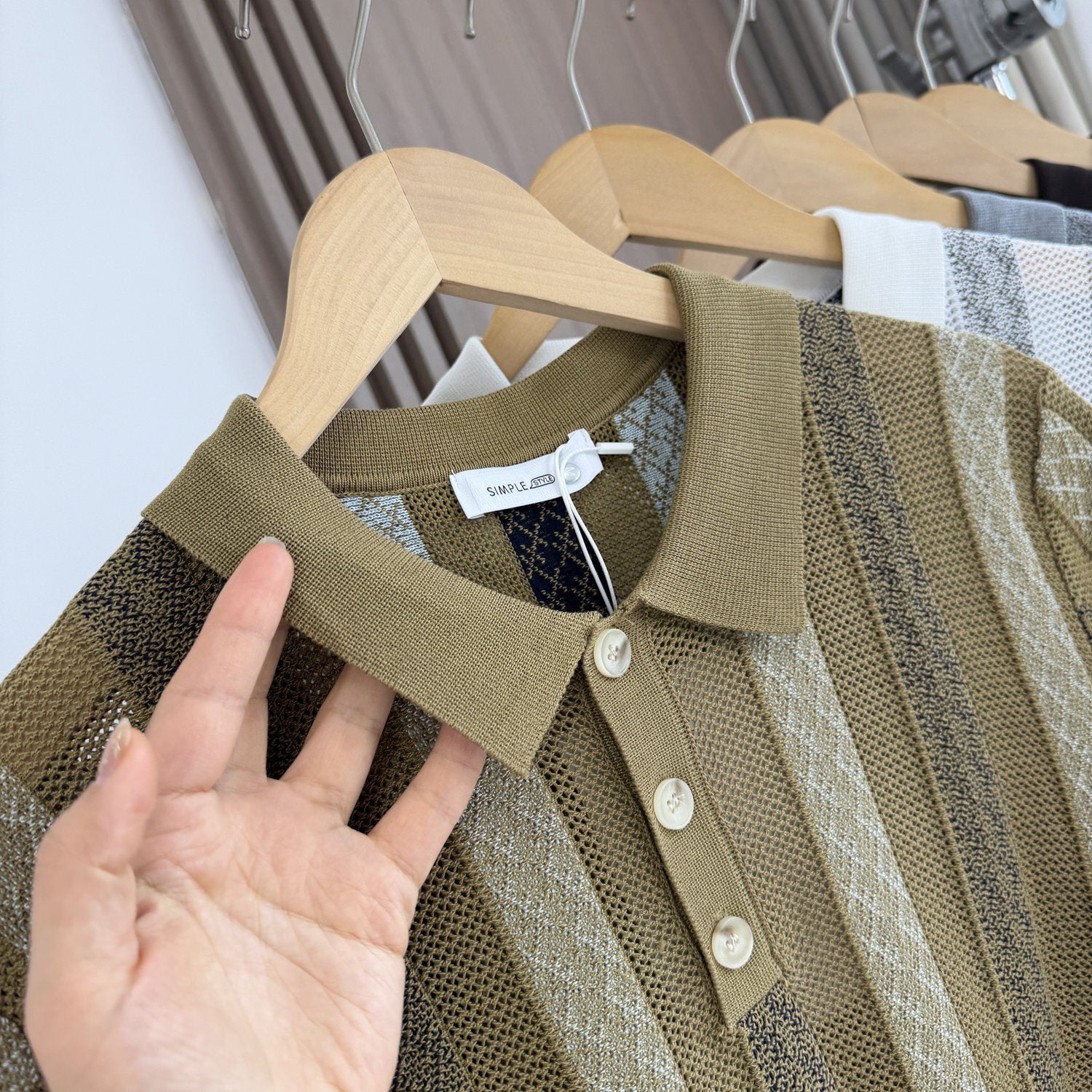 Men Striped Jacquard Knit Short Sleeve Polo Shirt