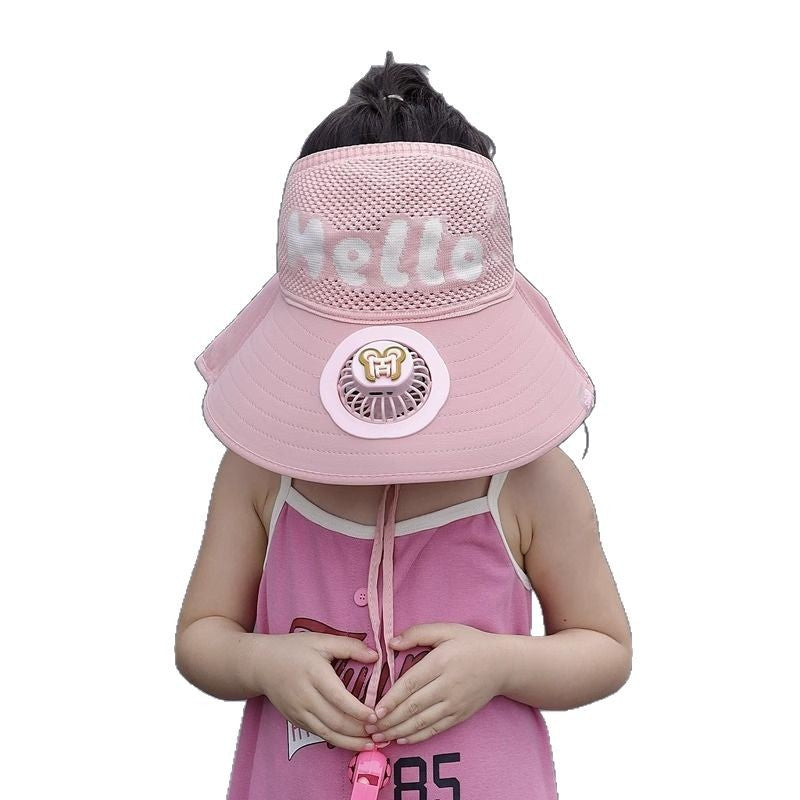 Kids USB Fan Sun Hat with Wide Brim
