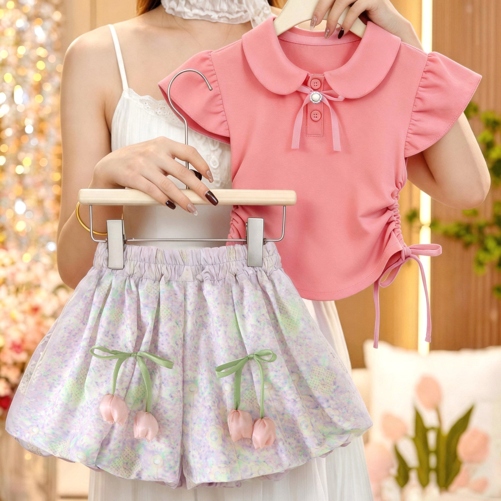 Girls Summer Polo Shirt and Pants Set