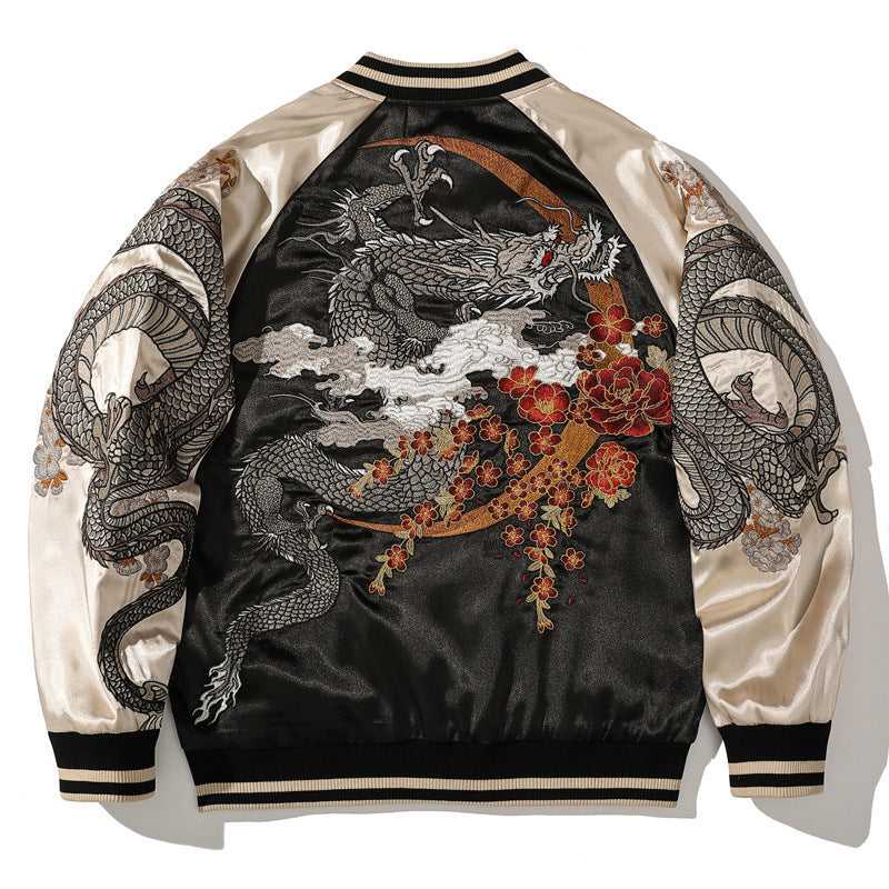Spring and Autumn Chinese Style Heavy Industry Yokosuka Jacket Coat for Men and Women with Embroidered Nine-Tailed Fox Chinese Style Baseball Jacket Retro Personality